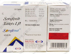 Natco Sorafenib Sorafenat 200mg*120 Tabletten Leberzellkarzinom, Nierenzellkarzinom, Schilddrüsenkrebs, Magen-Darm-Stromtumor, Desmoidtumor, Angiosarkom, Einzelfasertumor,